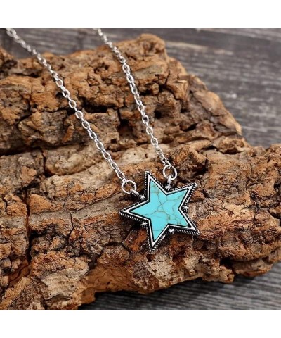 Western Turquoise Pendant Necklace Minimalist Lightning Bolt Star Necklace Pine Stone Chain Adjustable Jewelry Gifts for Wome...