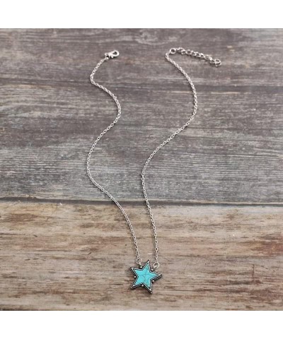 Western Turquoise Pendant Necklace Minimalist Lightning Bolt Star Necklace Pine Stone Chain Adjustable Jewelry Gifts for Wome...