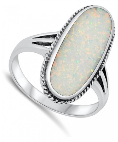 CHOOSE YOUR COLOR Sterling Silver Large Long Oval Ring White (Simulated Opal) $17.11 Rings