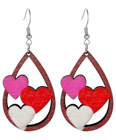 Valentine's Day Wooden Earrings, Heart Earrings for Women Dangling Red Heart Dangle Earrings for Teen Girls Pink Love Earring...