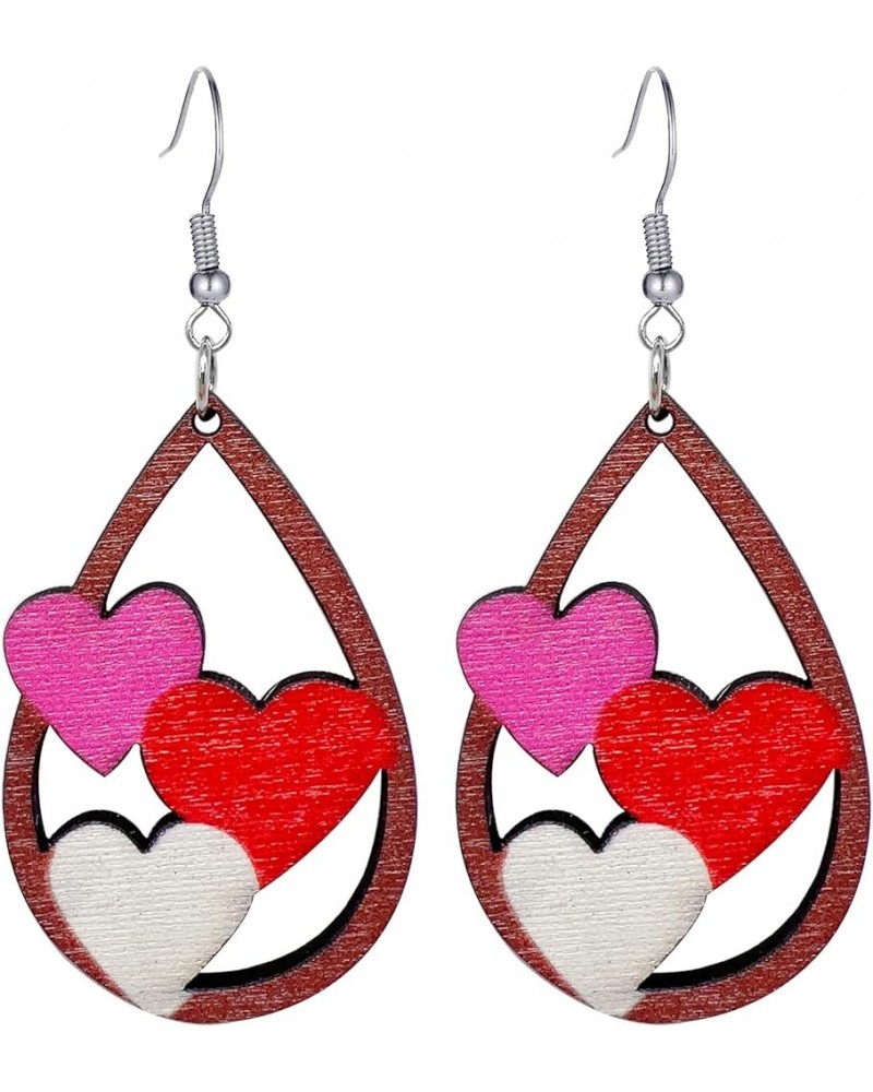 Valentine's Day Wooden Earrings, Heart Earrings for Women Dangling Red Heart Dangle Earrings for Teen Girls Pink Love Earring...