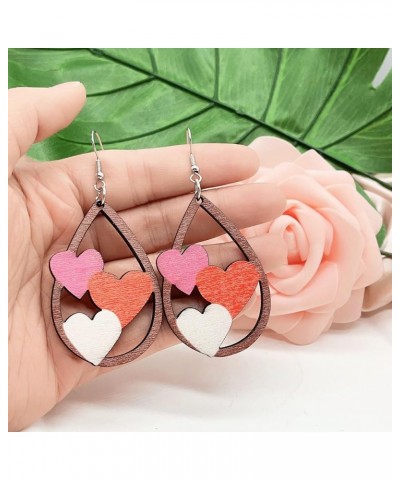 Valentine's Day Wooden Earrings, Heart Earrings for Women Dangling Red Heart Dangle Earrings for Teen Girls Pink Love Earring...