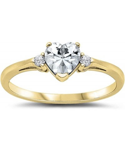 Three Stone Heart Clear CZ Promise Ring 925 Sterling Silver 6mm Size 3-13 Yellow Gold Plated Simulated Clear CZ $11.27 Rings