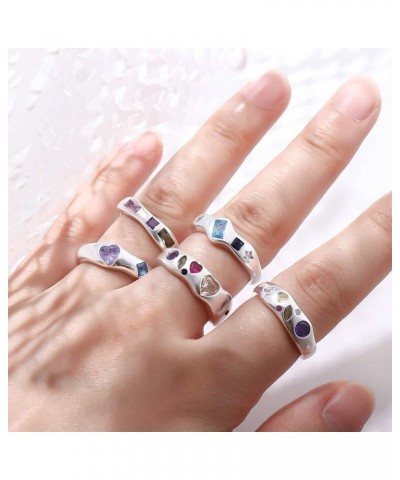 5Pcs Couple Rhinestone Rings Women Stacking Ring Open Rings Adjustable Rings Valentine's Day Gift Irregular Finger Buckle $8....