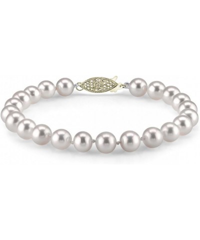 14K Gold 8-9mm AAAA Quality Round White Freshwater Cultured Pearl Bracelet for Women 7.5 Inches Yellow Gold $89.76 Bracelets