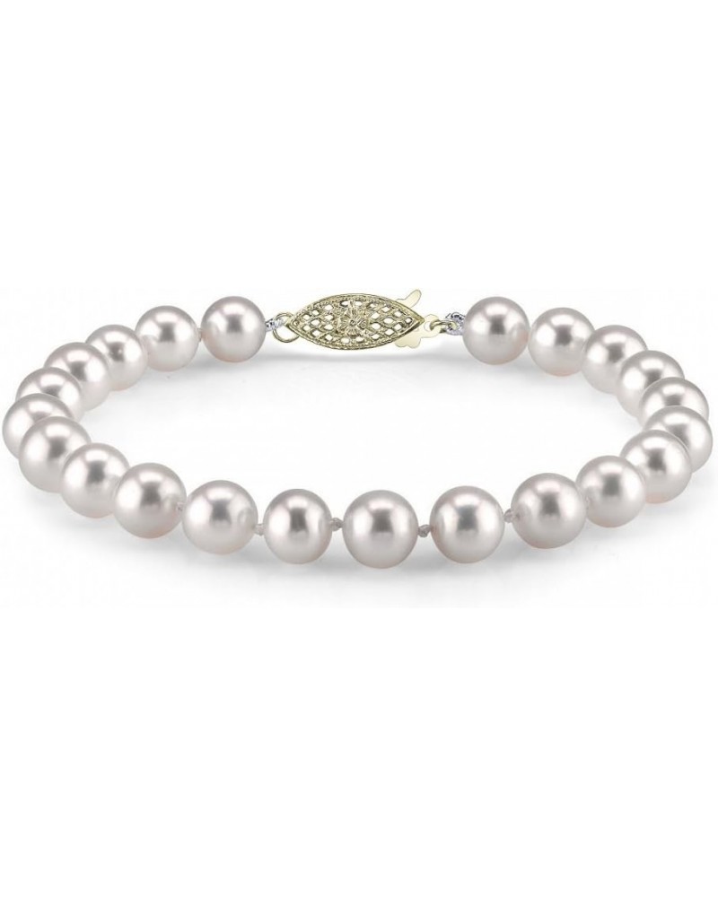 14K Gold 8-9mm AAAA Quality Round White Freshwater Cultured Pearl Bracelet for Women 7.5 Inches Yellow Gold $89.76 Bracelets