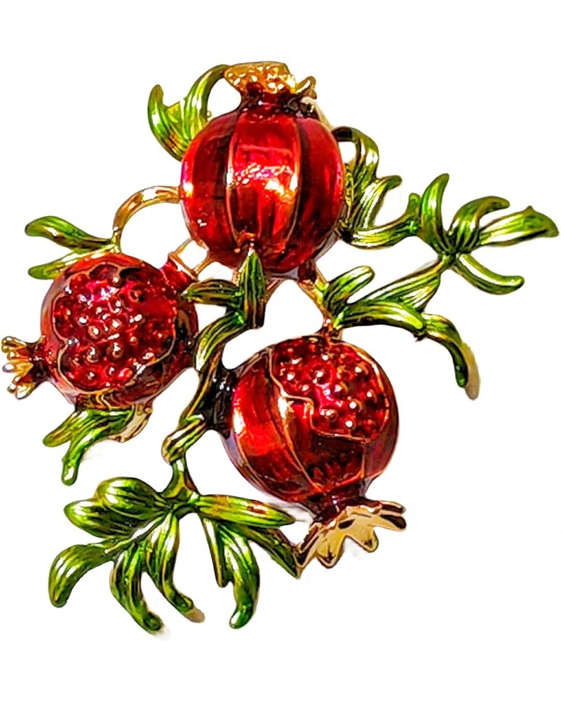 Stunning Gold Tone Leaves Red Enamel Pomegranate Brooch Pin Vintage Fruit Jewelry $7.94 Brooches & Pins