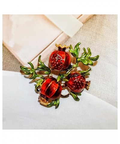 Stunning Gold Tone Leaves Red Enamel Pomegranate Brooch Pin Vintage Fruit Jewelry $7.94 Brooches & Pins