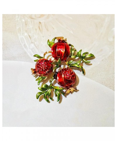 Stunning Gold Tone Leaves Red Enamel Pomegranate Brooch Pin Vintage Fruit Jewelry $7.94 Brooches & Pins