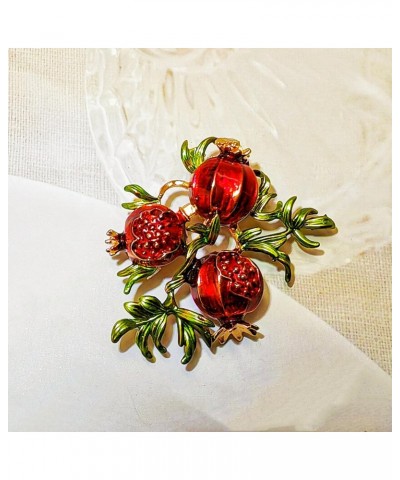 Stunning Gold Tone Leaves Red Enamel Pomegranate Brooch Pin Vintage Fruit Jewelry $7.94 Brooches & Pins