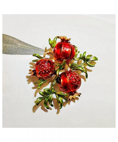 Stunning Gold Tone Leaves Red Enamel Pomegranate Brooch Pin Vintage Fruit Jewelry $7.94 Brooches & Pins