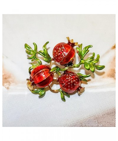 Stunning Gold Tone Leaves Red Enamel Pomegranate Brooch Pin Vintage Fruit Jewelry $7.94 Brooches & Pins