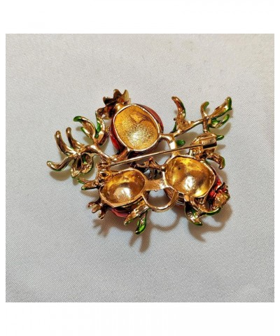 Stunning Gold Tone Leaves Red Enamel Pomegranate Brooch Pin Vintage Fruit Jewelry $7.94 Brooches & Pins