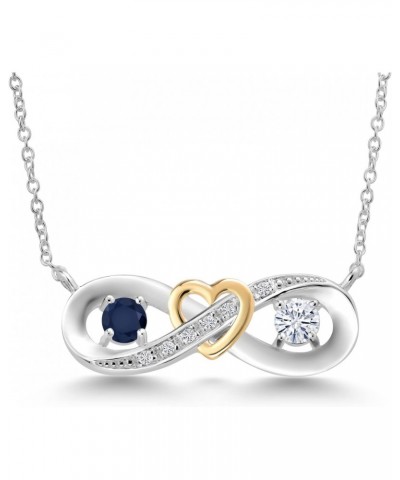 925 Sterling Silver and 10K Yellow Gold Heart Infinity Pendant Lab Grown Diamond Necklace Set with Sapphire and Forever Class...