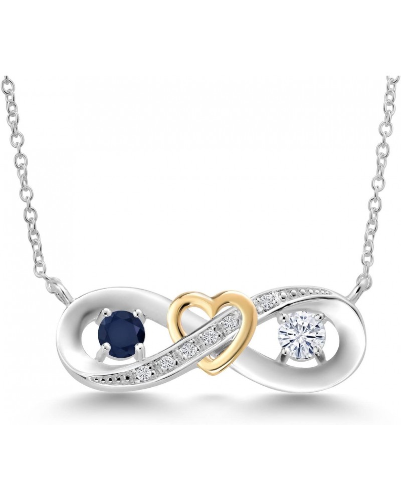 925 Sterling Silver and 10K Yellow Gold Heart Infinity Pendant Lab Grown Diamond Necklace Set with Sapphire and Forever Class...