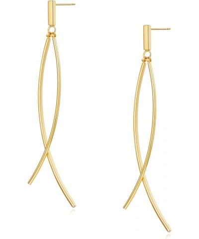 Long Dangle Earrings For Women,2 Pieces Thin Curved Metal Bar And One Short Bar With A Post On The Top Gold $10.59 Earrings