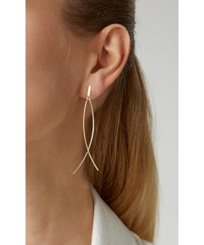 Long Dangle Earrings For Women,2 Pieces Thin Curved Metal Bar And One Short Bar With A Post On The Top Gold $10.59 Earrings