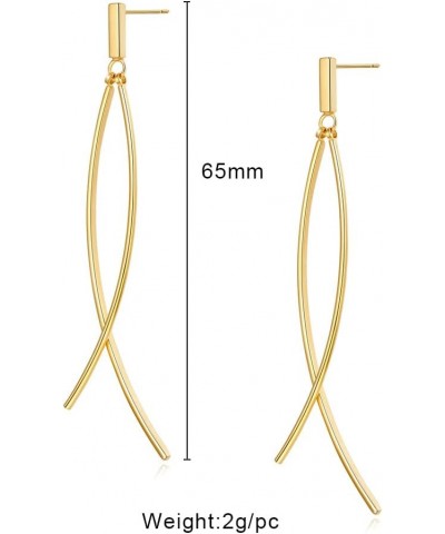 Long Dangle Earrings For Women,2 Pieces Thin Curved Metal Bar And One Short Bar With A Post On The Top Gold $10.59 Earrings