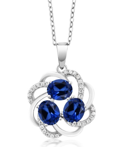 925 Sterling Silver Blue Simulated Sapphire 3-Stone Spiral Pendant Necklace For Women (1.85 Cttw, with 18 Inch Chain) $26.39 ...