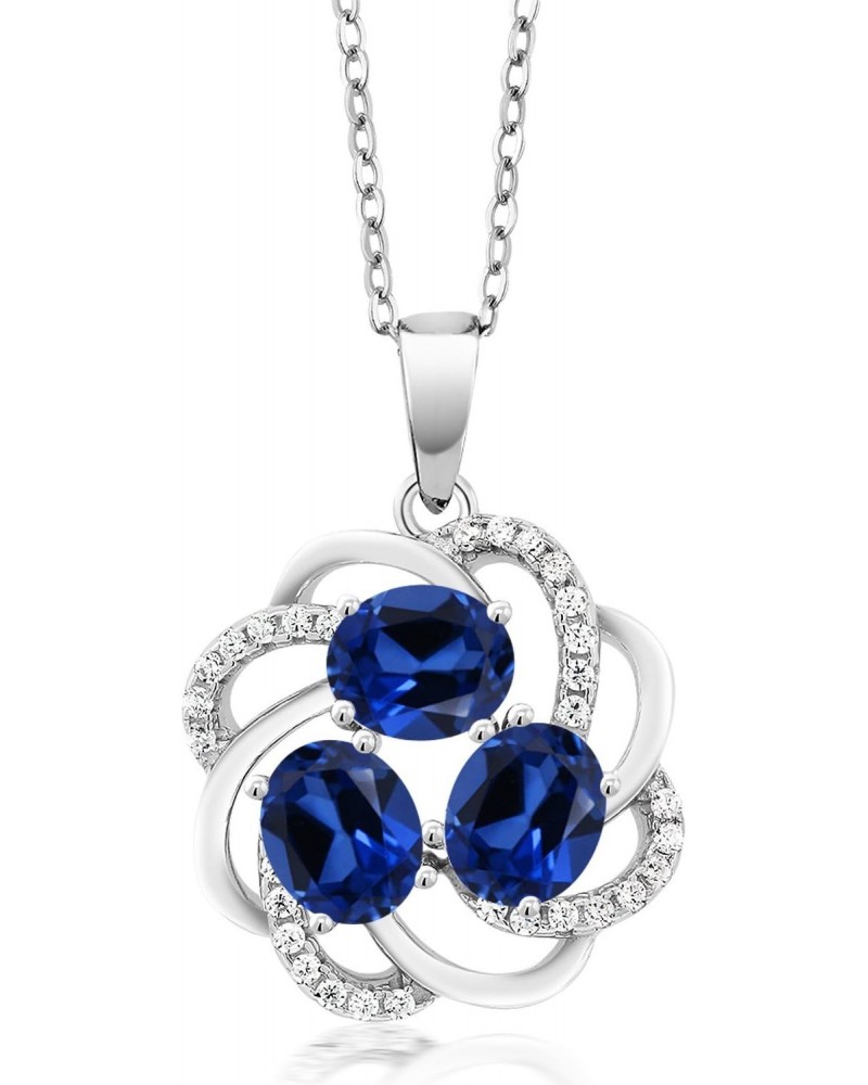 925 Sterling Silver Blue Simulated Sapphire 3-Stone Spiral Pendant Necklace For Women (1.85 Cttw, with 18 Inch Chain) $26.39 ...