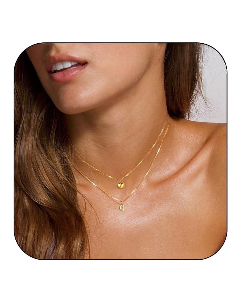 Gold Initial Necklaces for Women Trendy, Dainty 14K Gold Plated Layered Initial Necklace Cute Heart Pendant Choker Necklace S...