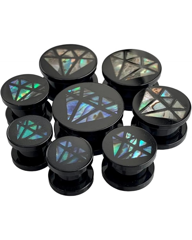 PAIR of Diamond-Shaped Abalone Inlay Acrylic Screw Fit Plugs/Tunnels 0g (8mm) $12.70 Body Jewelry