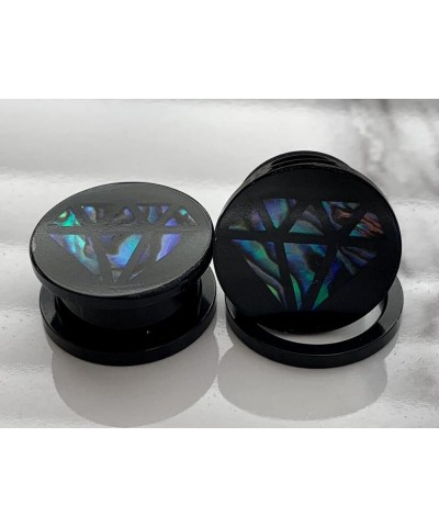 PAIR of Diamond-Shaped Abalone Inlay Acrylic Screw Fit Plugs/Tunnels 0g (8mm) $12.70 Body Jewelry