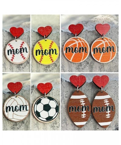 Mother's Day MOM Letter Earrings Wooden Baseball Football Basketall Volleyball Rugby Print Dangle Earrings Sports Lover Earri...