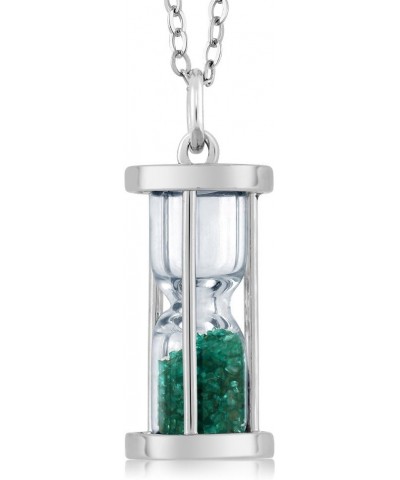 925 Sterling Silver Green Emerald Dust Hourglass Pendant Necklace For Women (0.75 Cttw, Gemstone Birthstone, with 18 Inches C...