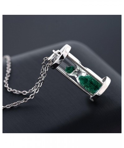 925 Sterling Silver Green Emerald Dust Hourglass Pendant Necklace For Women (0.75 Cttw, Gemstone Birthstone, with 18 Inches C...