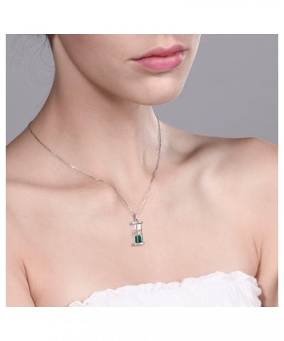 925 Sterling Silver Green Emerald Dust Hourglass Pendant Necklace For Women (0.75 Cttw, Gemstone Birthstone, with 18 Inches C...