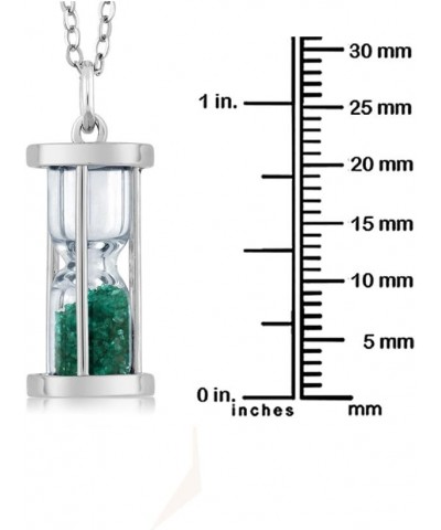 925 Sterling Silver Green Emerald Dust Hourglass Pendant Necklace For Women (0.75 Cttw, Gemstone Birthstone, with 18 Inches C...