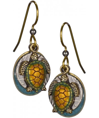 Turtle Layered over Hammered Textured Circular Blue Disc Earrings orange $23.99 Earrings