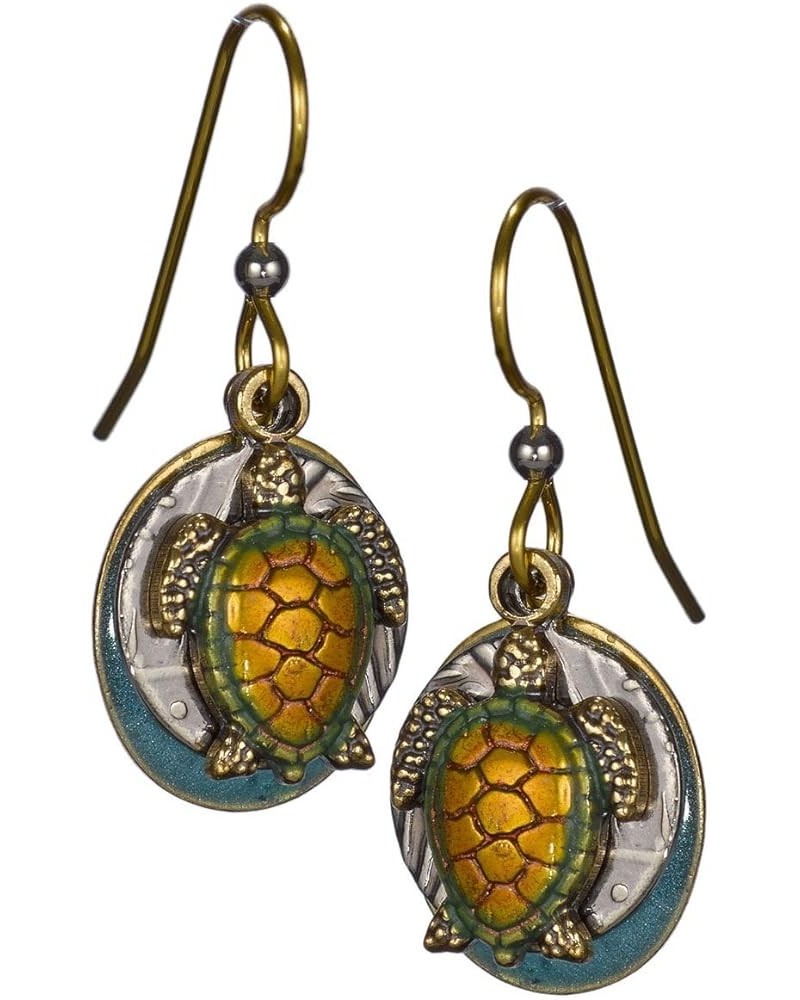 Turtle Layered over Hammered Textured Circular Blue Disc Earrings orange $23.99 Earrings