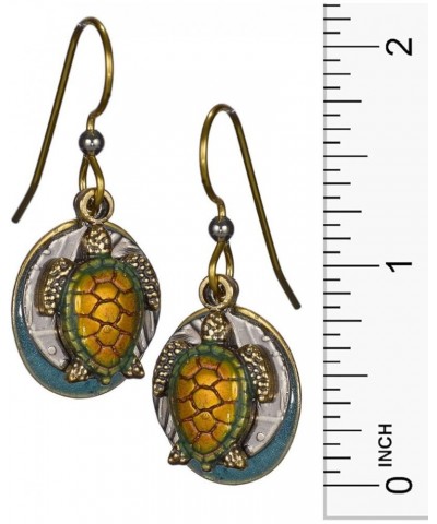 Turtle Layered over Hammered Textured Circular Blue Disc Earrings orange $23.99 Earrings