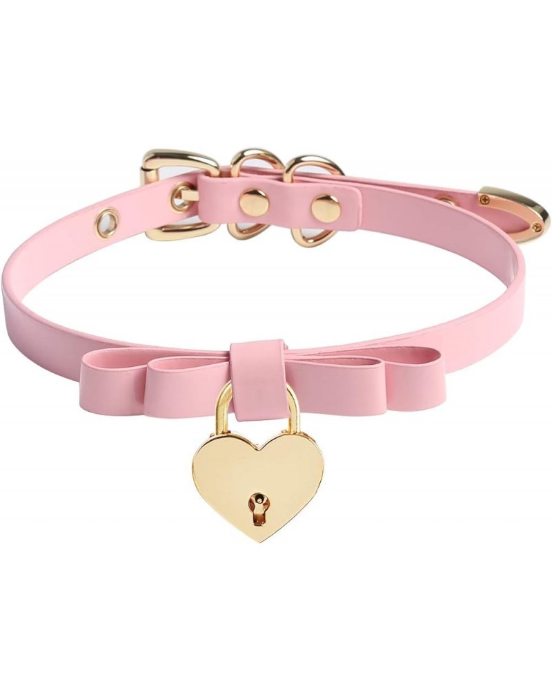 Bow Collar Choker Heart Lock Handmade Necklace Gothic Jewelry for Women Girls C-Pink Rose Gold Lock $12.97 Necklaces