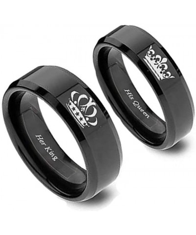 2PCS Black Her King and His Queen Crown Ring Set for Couples His Hers Stainless Steel Matching Promise Engagement Wedding Ban...