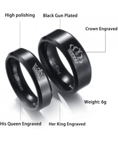 2PCS Black Her King and His Queen Crown Ring Set for Couples His Hers Stainless Steel Matching Promise Engagement Wedding Ban...