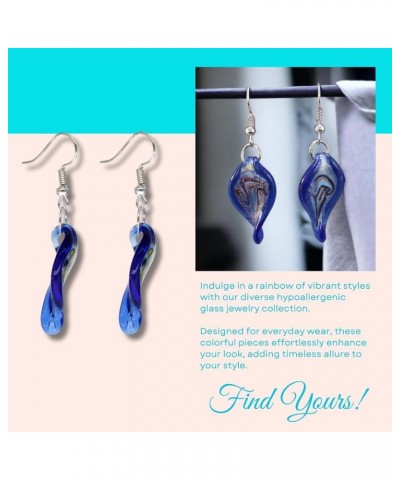 .925 Sterling Silver Handmade Murano Glass Inspired Unique Leaf Teardrop Multicolor Blue Green Red Dangle Drop Earrings for W...