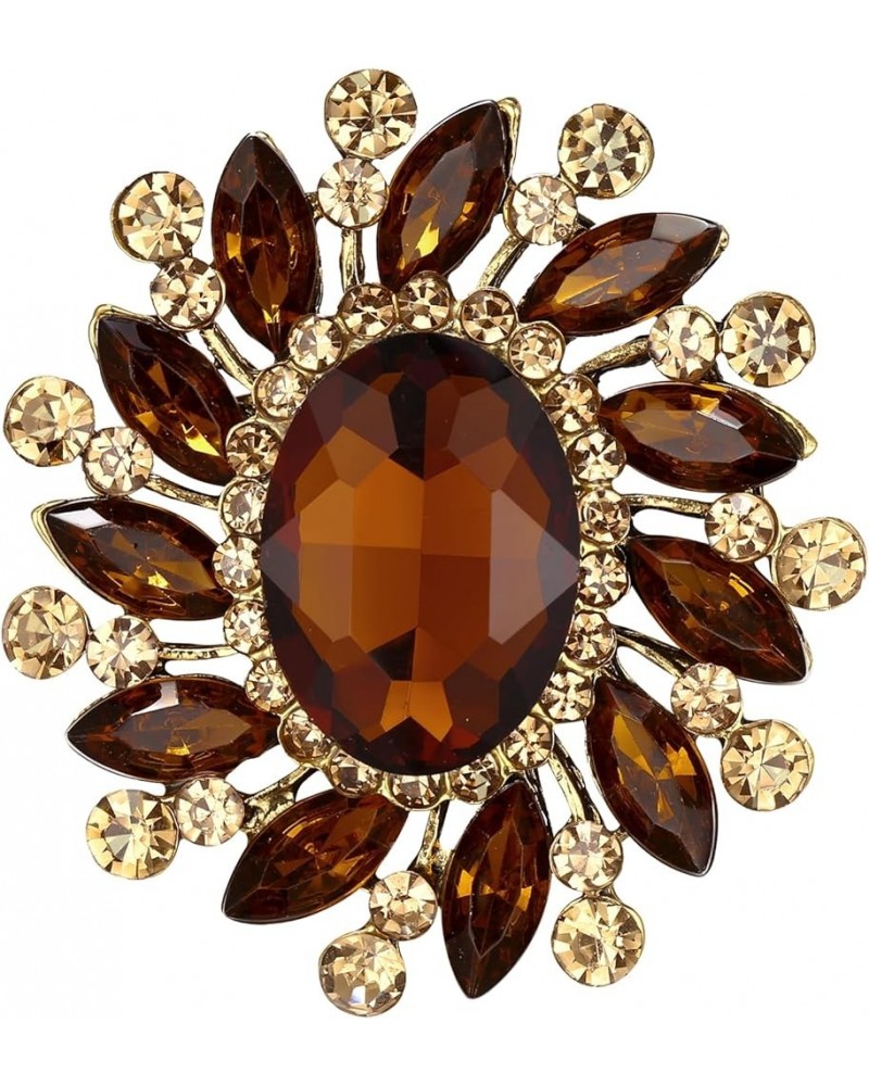 Austrian Crystal Rhinestone Gorgeous Oval Marquise Brooches for Women Brown Gold-Tone $10.99 Brooches & Pins