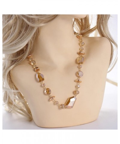 Crystal Beaded Collar Necklace for Women Fashion Handmade Bib Costume Jewelry Gift Champagne $9.46 Necklaces