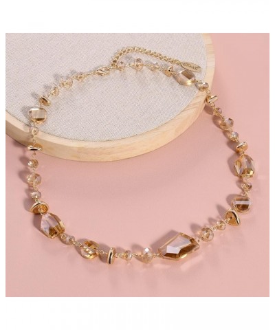 Crystal Beaded Collar Necklace for Women Fashion Handmade Bib Costume Jewelry Gift Champagne $9.46 Necklaces