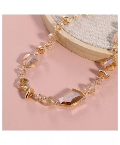 Crystal Beaded Collar Necklace for Women Fashion Handmade Bib Costume Jewelry Gift Champagne $9.46 Necklaces