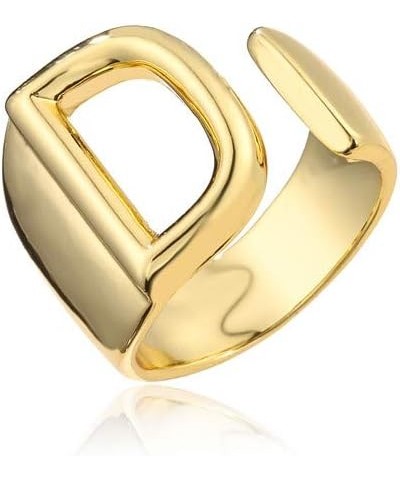 18K Gold Plated Initial Rings For Women Men Statement Open Letter Ring Adjustable Party Jewelry Birthday Gift D $6.26 Rings