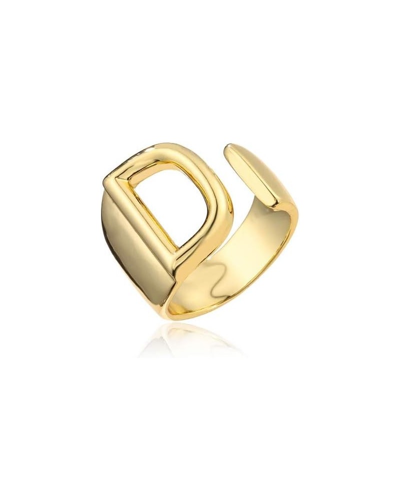 18K Gold Plated Initial Rings For Women Men Statement Open Letter Ring Adjustable Party Jewelry Birthday Gift D $6.26 Rings