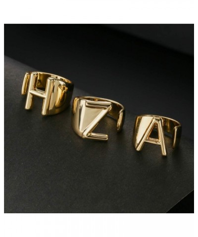 18K Gold Plated Initial Rings For Women Men Statement Open Letter Ring Adjustable Party Jewelry Birthday Gift D $6.26 Rings