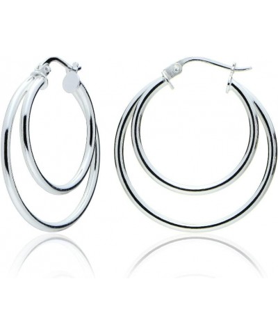 925 Sterling Silver Double Circle 25mm Round-Tube High Polished Click-Top Hoop Earrings for Women and Teen Girls Sterling Sil...