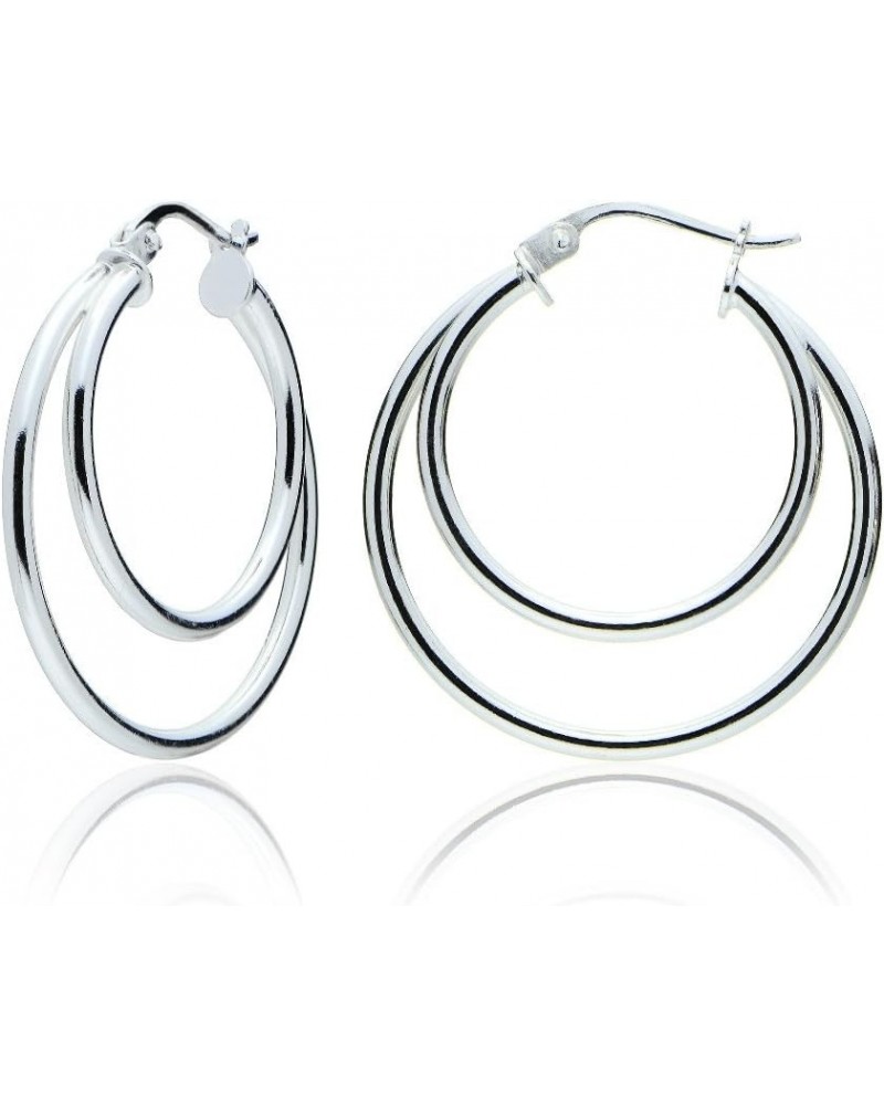 925 Sterling Silver Double Circle 25mm Round-Tube High Polished Click-Top Hoop Earrings for Women and Teen Girls Sterling Sil...