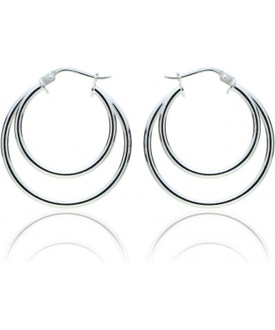 925 Sterling Silver Double Circle 25mm Round-Tube High Polished Click-Top Hoop Earrings for Women and Teen Girls Sterling Sil...