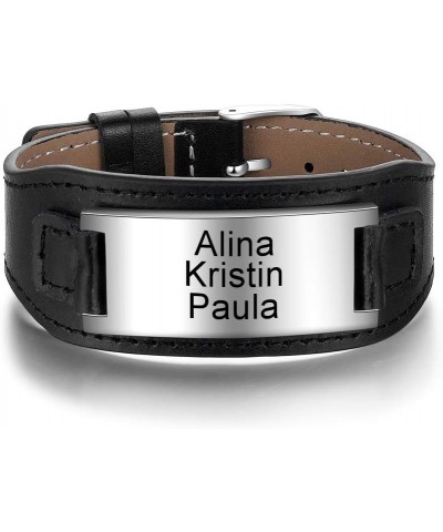 Free Custom Engraved Leather Medical Alert ID Bracelets Unisex Waterproof Stainless Steel Medical Name ID Identification Alle...